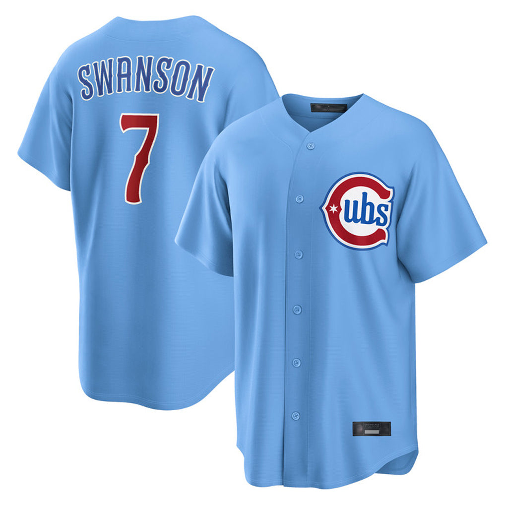 Chicago Cubs #7 Dansby Swanson Player Light Blue Home Game Stitched Baseball Jersey