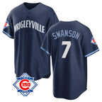 Chicago Cubs #7 Dansby Swanson Player Navy 150th Anniversary City Connect Home Game Stitched Baseball Jersey