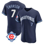 Chicago Cubs #7 Dansby Swanson Player Navy City Connect 150th Anniversary Limited Elite Home Stitched Baseball Jersey