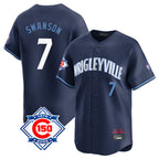 Chicago Cubs #7 Dansby Swanson Player Navy City Connect 150th Anniversary Limited Home Stitched Baseball Jersey