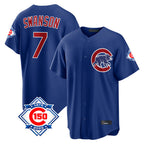 Chicago Cubs #7 Dansby Swanson Player Royal 150th Anniversary Home Game Stitched Baseball Jersey