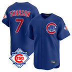 Chicago Cubs #7 Dansby Swanson Player Royal 150th Anniversary Limited Home Stitched Baseball Jersey