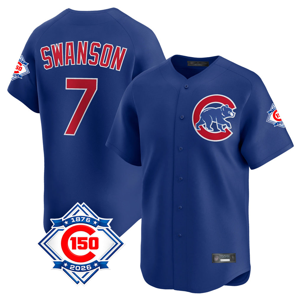 Chicago Cubs #7 Dansby Swanson Player Royal 150th Anniversary Limited Home Stitched Baseball Jersey