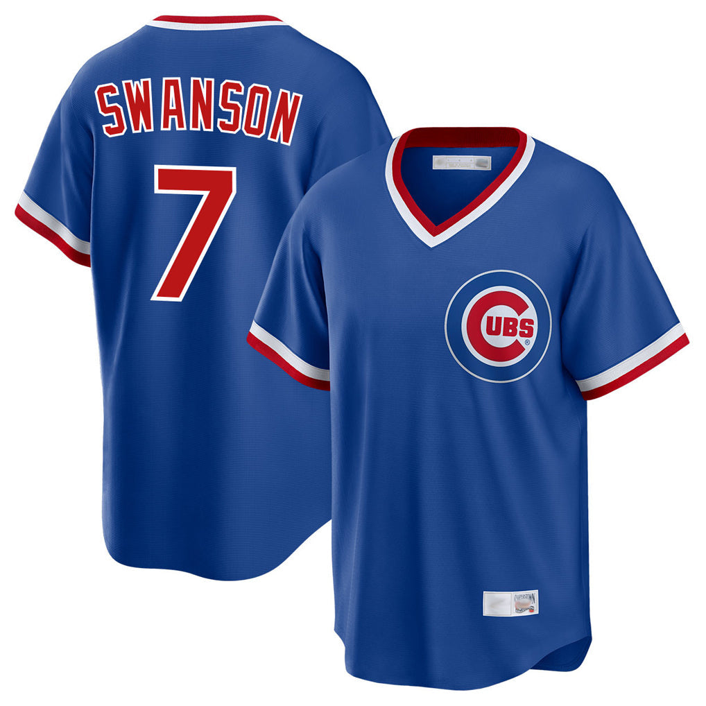 Chicago Cubs #7 Dansby Swanson Player Royal T-shirt Cooperstown Collection Limited Stitched Baseball Jersey