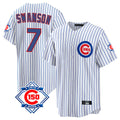 Chicago Cubs #7 Dansby Swanson Player White 150th Anniversary Home Game Stitched Baseball Jersey