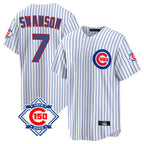 Chicago Cubs #7 Dansby Swanson Player White 150th Anniversary Home Game Stitched Baseball Jersey