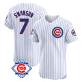 Chicago Cubs #7 Dansby Swanson Player White 150th Anniversary Limited Elite Home Game Stitched Baseball Jersey