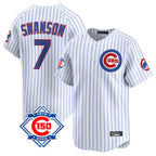 Chicago Cubs #7 Dansby Swanson Player White 150th Anniversary Limited Home Game Stitched Baseball Jersey