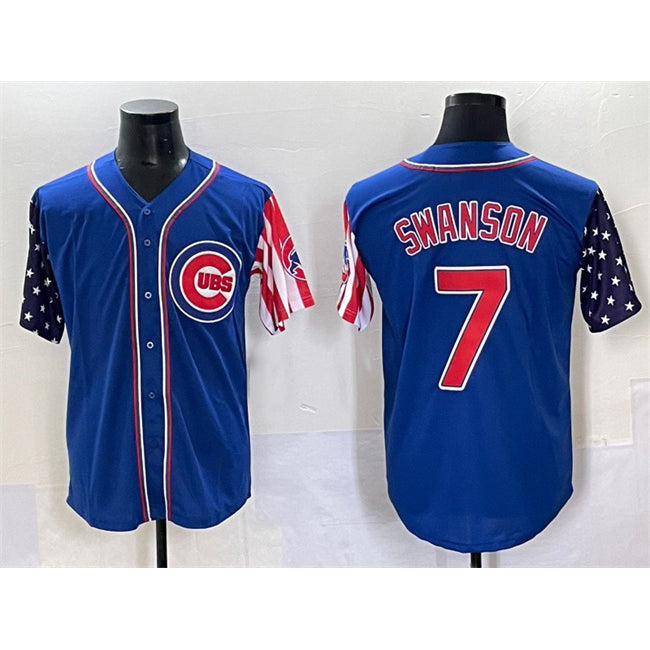 Chicago Cubs #7 Dansby Swanson Royal 2025 Independence Day Vapor Premier Limited Stitched Baseball Jersey