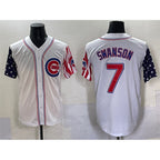 Chicago Cubs #7 Dansby Swanson White 2025 Independence Day Vapor Premier Limited Stitched Baseball Jersey