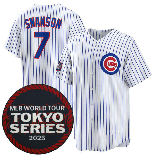 Chicago Cubs #7 Dansby Swanson White 2025 World Tour Tokyo Series Home Stitched Baseball Jersey