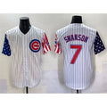 Chicago Cubs #7 Dansby Swanson White Pinstripe 2025 Independence Day Vapor Premier Limited Stitched Baseball Jersey
