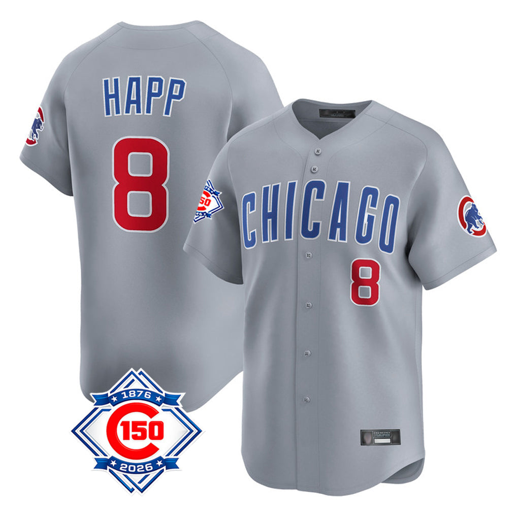 Chicago Cubs #8 Ian Happ Player Gray Road 150th Anniversary Limited Home Stitched Baseball Jersey