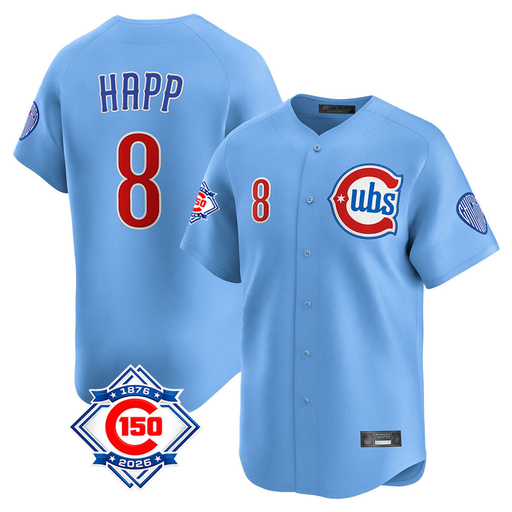 Chicago Cubs #8 Ian Happ Player Light Blue 150th Anniversary Limited Home Stitched Baseball Jersey