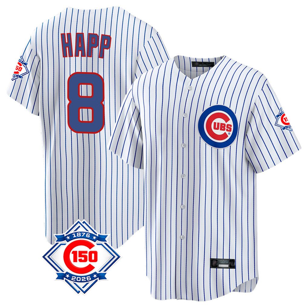 Chicago Cubs #8 Ian Happ Player White 150th Anniversary Home Game Stitched Baseball Jersey