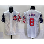 Chicago Cubs #8 Ian Happ White Pinstripe 2025 Independence Day Vapor Premier Limited Stitched Baseball Jersey