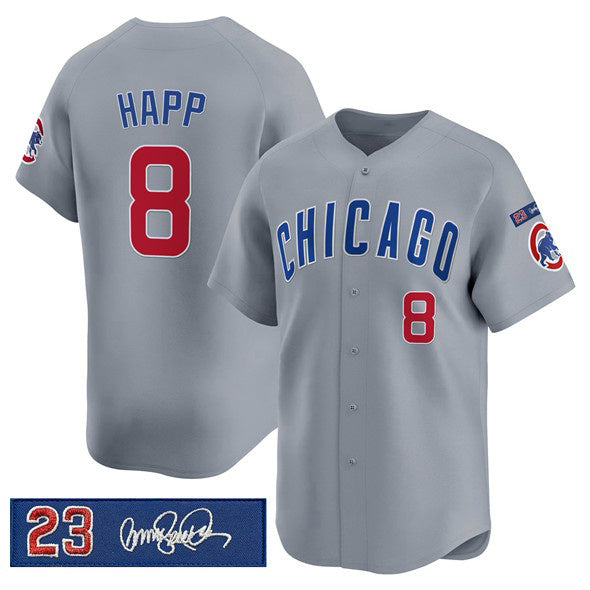 Chicago Cubs #8 lan Happ Gray 'Ryne Sandberg Tribute' Vapor Limited V3 Stitched Baseball Jersey