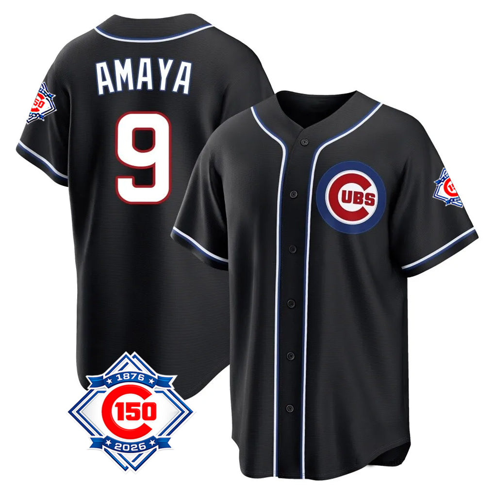 Chicago Cubs #9 Miguel Amaya Player Black Fashion Out 150th Anniversary Baseball Jersey