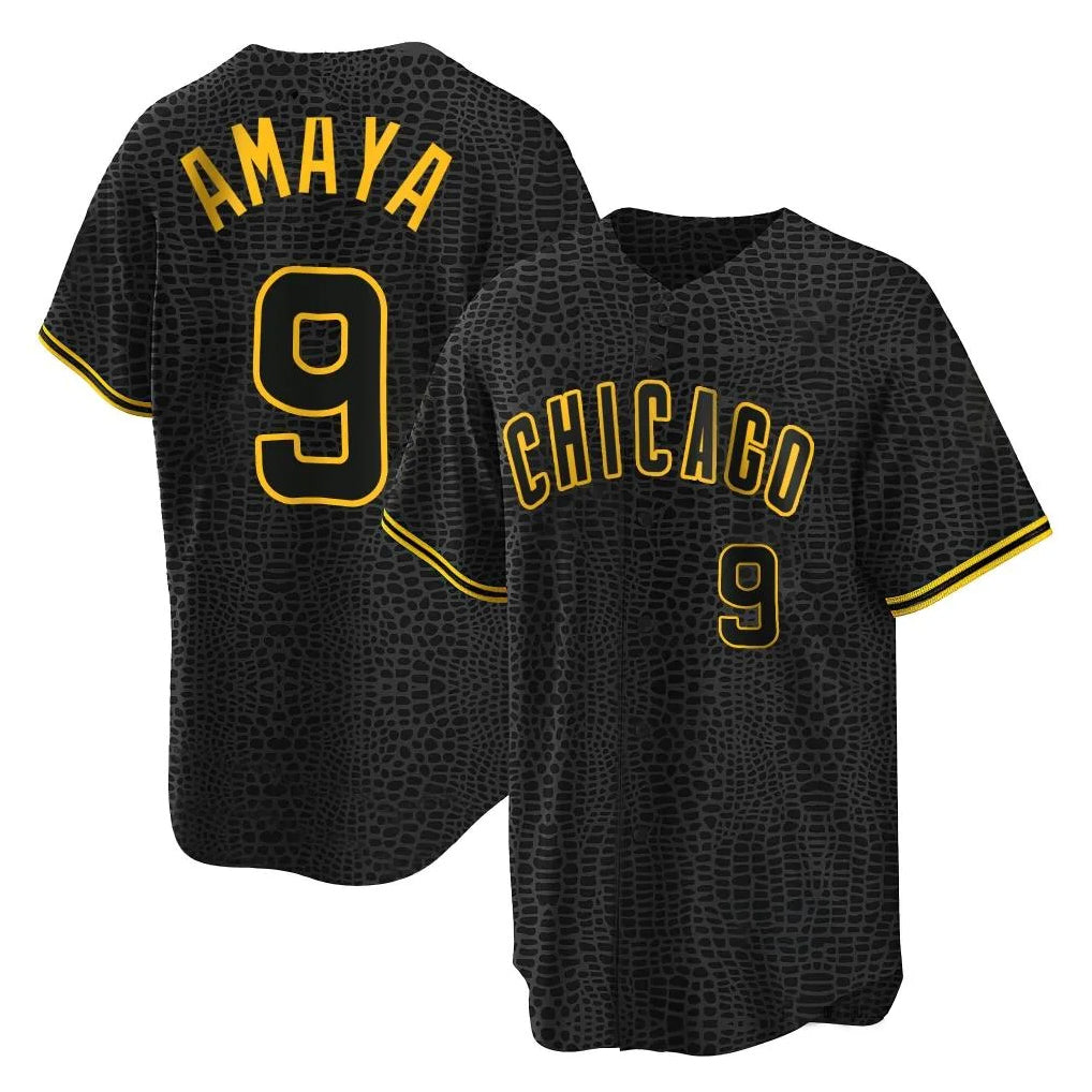 Chicago Cubs #9 Miguel Amaya Player Black Snake Skin City Game Stitched Baseball Jersey