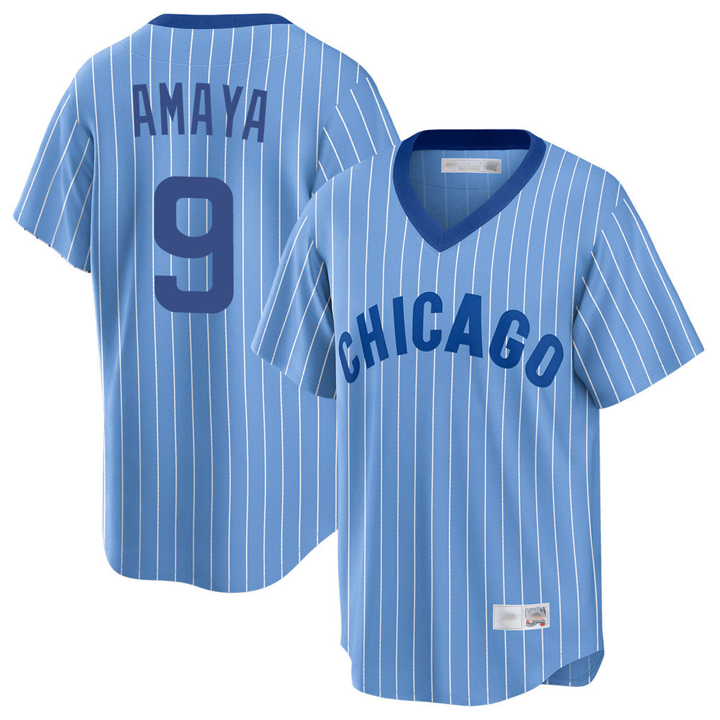 Chicago Cubs #9 Miguel Amaya Player Blue T-shirt Cooperstown Collection Limited Stitched Baseball Jersey