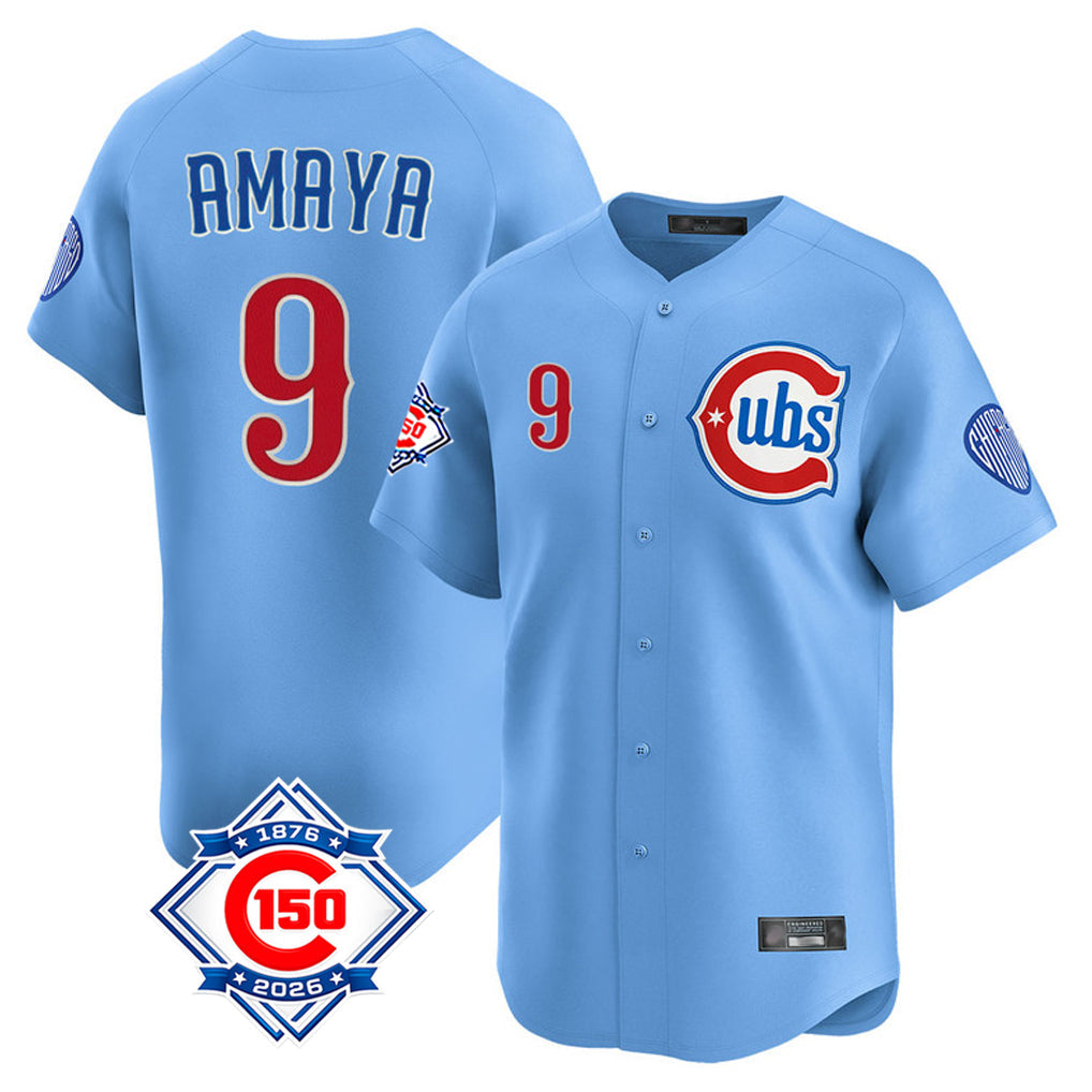 Chicago Cubs #9 Miguel Amaya Player Light Blue 150th Anniversary Limited Home Stitched Baseball Jersey
