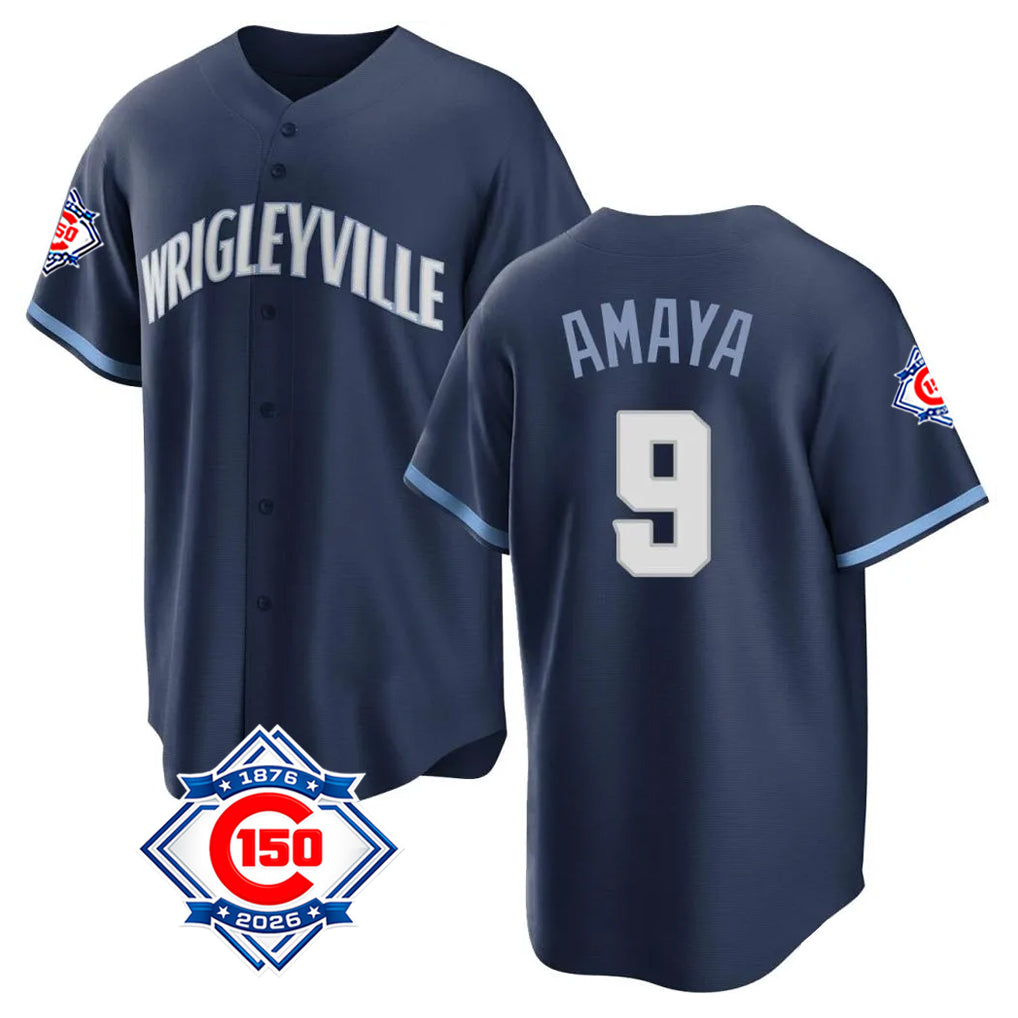 Chicago Cubs #9 Miguel Amaya Player Navy 150th Anniversary City Connect Home Game Stitched Baseball Jersey