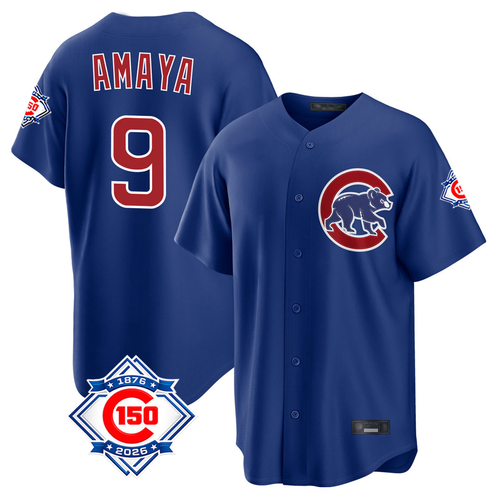 Chicago Cubs #9 Miguel Amaya Player Royal 150th Anniversary Home Game Stitched Baseball Jersey