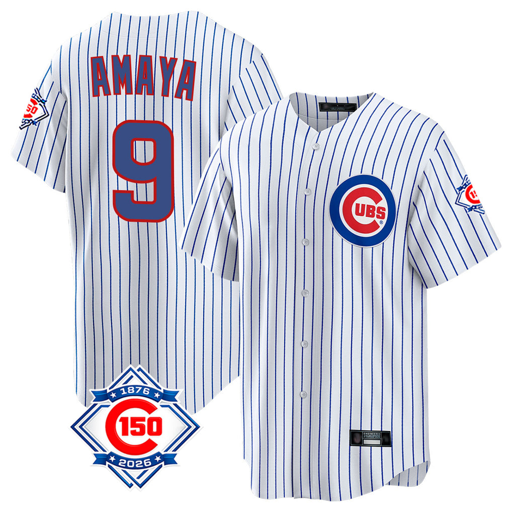 Chicago Cubs #9 Miguel Amaya Player White 150th Anniversary Home Game Stitched Baseball Jersey