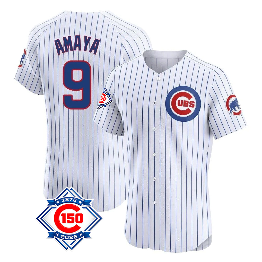 Chicago Cubs #9 Miguel Amaya Player White 150th Anniversary Limited Elite Home Game Stitched Baseball Jersey