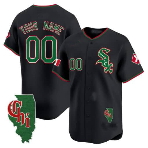 Chicago White Sox Mexico Vapor Premier Limited Custom Jersey ¨C Illinois Patch ¨C Black Baseball Jersey