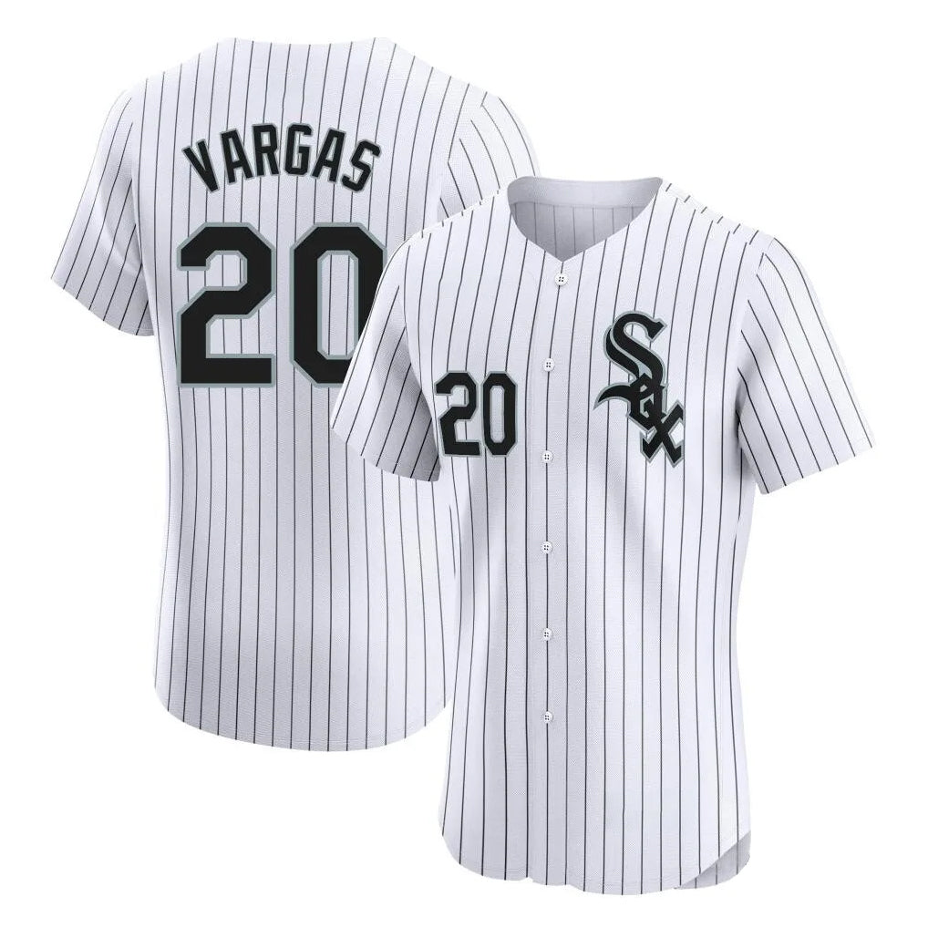 Chicago White Sox #20 Miguel Vargas Player White Stripe Limited Elite Home Stitched Baseball Jersey