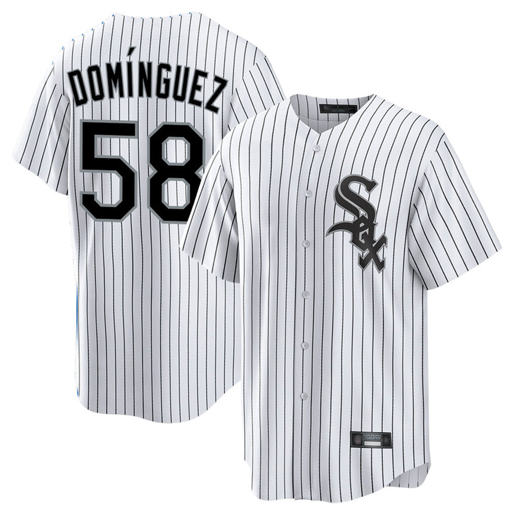 Chicago White Sox #58 Seranthony Dom¨ªnguez Player White Stripe Home Game Stitched Baseball Jersey