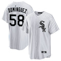Chicago White Sox #58 Seranthony Dom¨ªnguez Player White Stripe Home Game Stitched Baseball Jersey