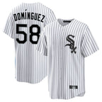 Chicago White Sox #58 Seranthony Dom¨ªnguez Player White Stripe Home Game Stitched Baseball Jersey