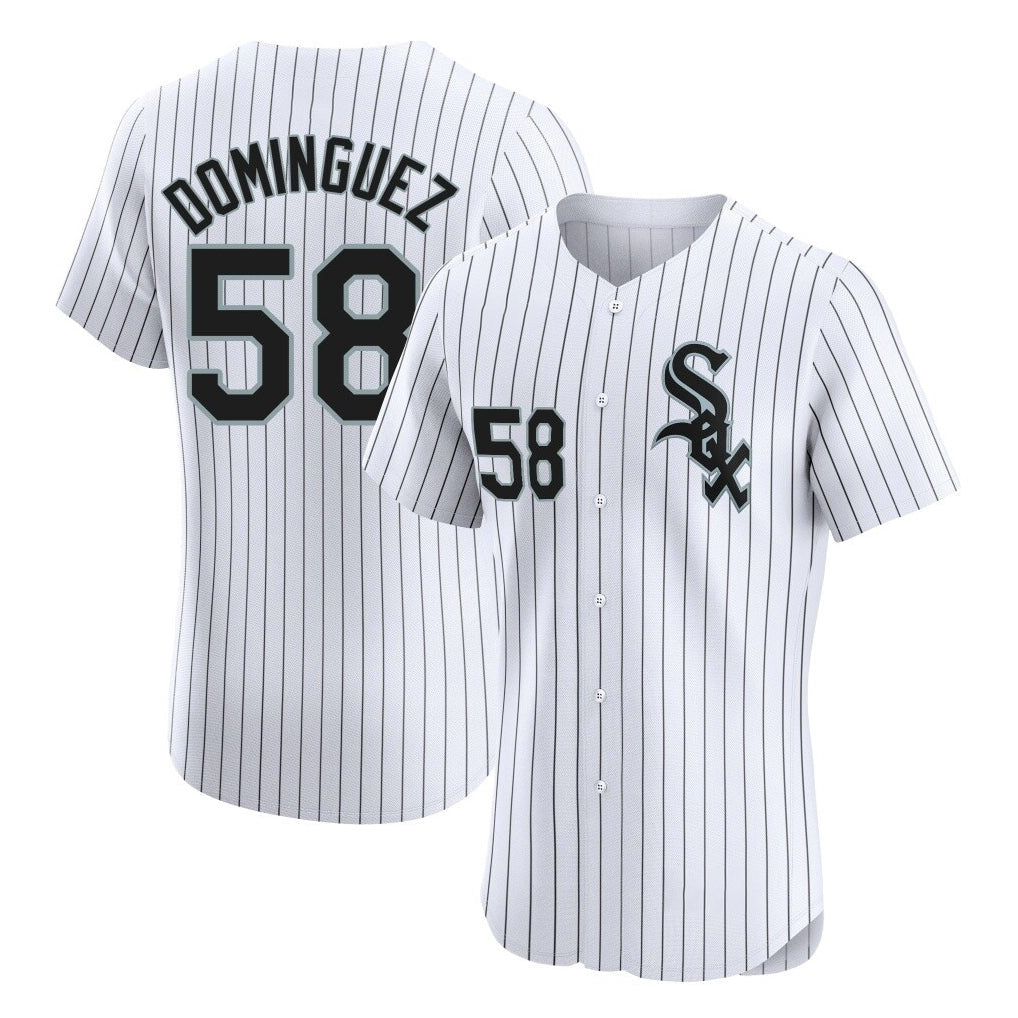 Chicago White Sox #58 Seranthony Dom¨ªnguez Player White Stripe Limited Elite Home Stitched Baseball Jersey