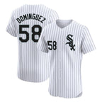 Chicago White Sox #58 Seranthony Dom¨ªnguez Player White Stripe Limited Elite Home Stitched Baseball Jersey