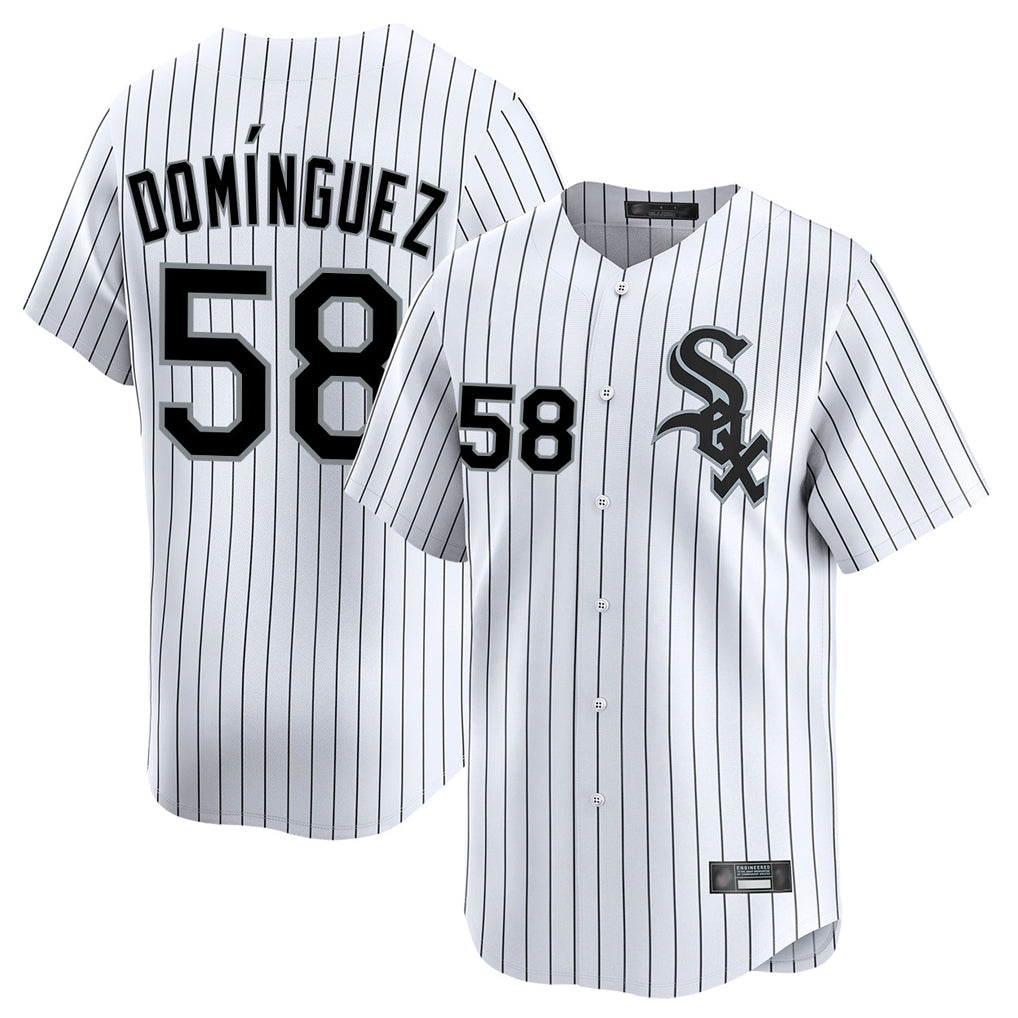Chicago White Sox #58 Seranthony Dom¨ªnguez Player White Stripe Limited Home Stitched Baseball Jersey