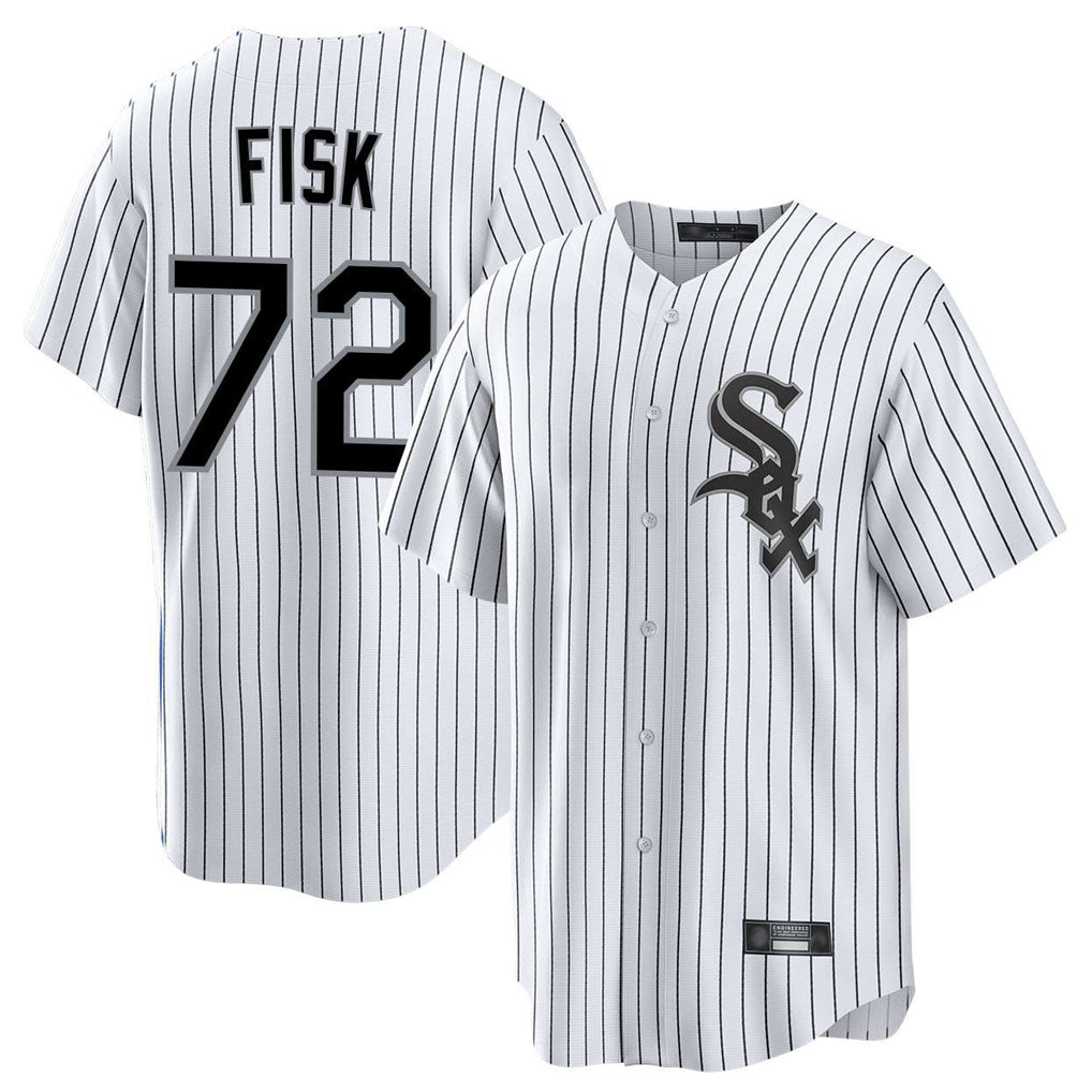 Chicago White Sox #72 Carlton Fisk Player White Stripe Home Game Stitched Baseball Jersey
