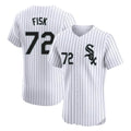 Chicago White Sox #72 Carlton Fisk Player White Stripe Limited Elite Home Stitched Baseball Jersey