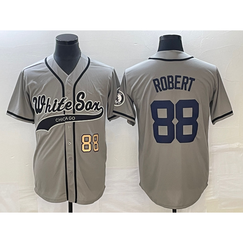 Chicago White Sox #88 Luis Robert Number Grey Cool Base Stitched Baseball Jersey