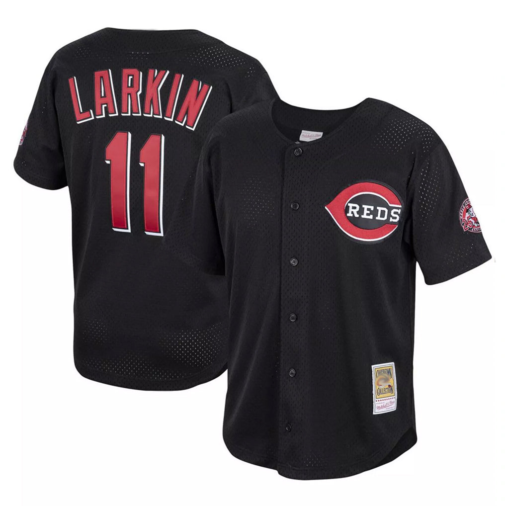 Cincinnati Reds #11 Barry Larkin Player Black Mitchell & Ness Throwback Cooperstown Mesh Game Stitched Baseball Jersey