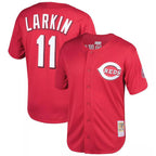 Cincinnati Reds #11 Barry Larkin Player Red Mitchell & Ness Throwback Cooperstown Mesh Game Stitched Baseball Jersey
