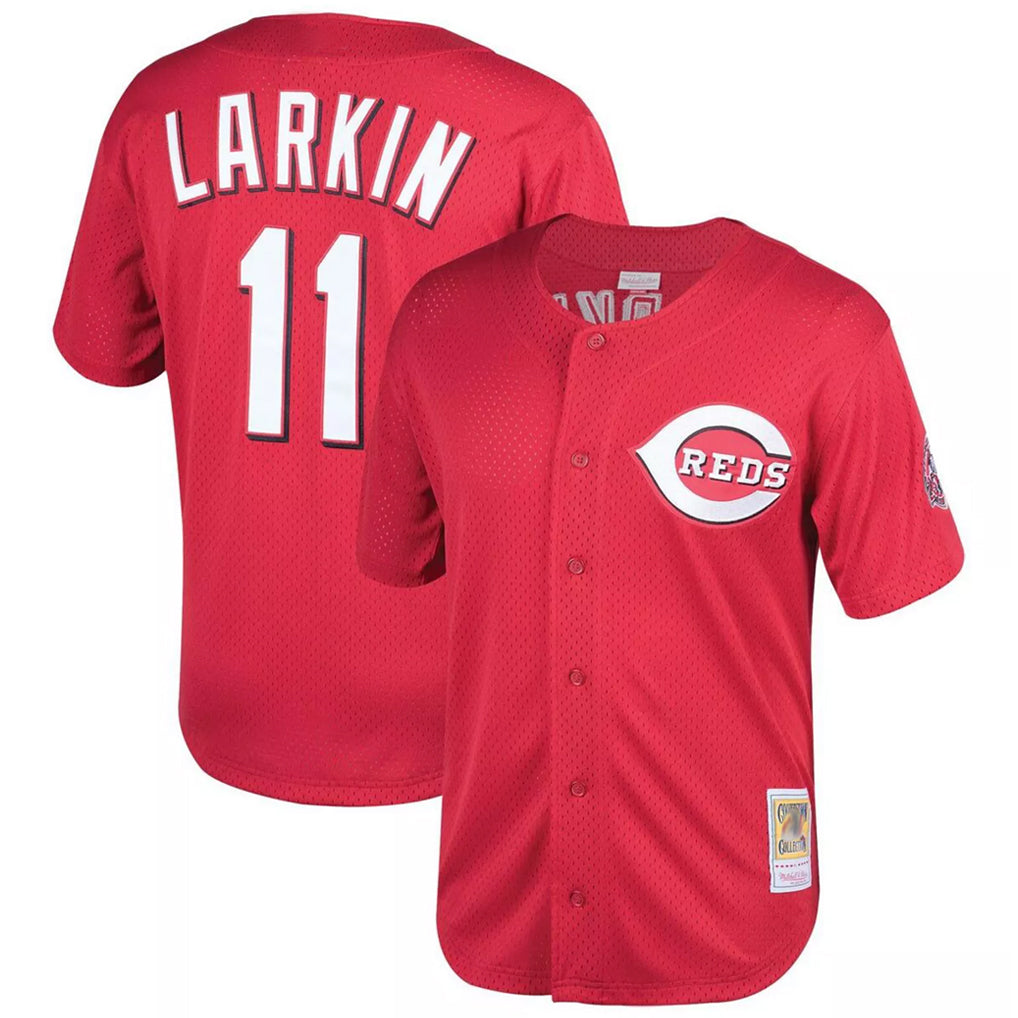 Cincinnati Reds #11 Barry Larkin Player Red Mitchell & Ness Throwback Cooperstown Mesh Game Stitched Baseball Jersey