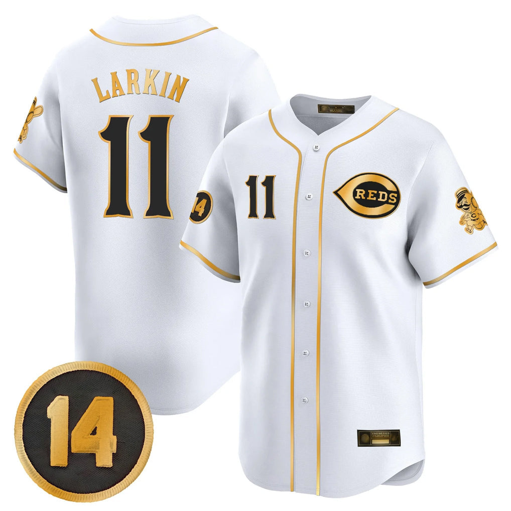 Cincinnati Reds #11 Barry Larkin Player White-Gold Vapor Premier Limited Home Stitched Baseball Jersey