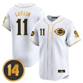 Cincinnati Reds #11 Barry Larkin Player White-Gold Vapor Premier Limited Home Stitched Baseball Jersey