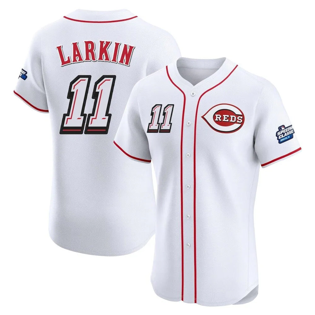 Cincinnati Reds #11 Barry Larkin Player White Speedway Classic Limited Elite Home Stitched Baseball Jersey