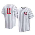 Cincinnati Reds #11 Barry Larkin Player White Stripe Field of Dreams Game Home Stitched Baseball Jersey