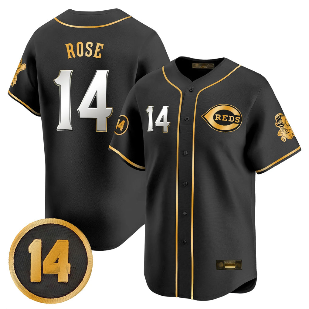 Cincinnati Reds #14 Pete Rose Player Black-Gold Vapor Premier Limited Home Stitched Baseball Jersey