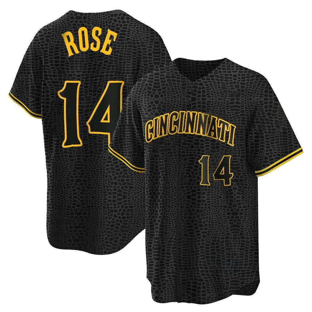 Cincinnati Reds #14 Pete Rose Player Black Snake Skin City Home Stitched Baseball Jersey