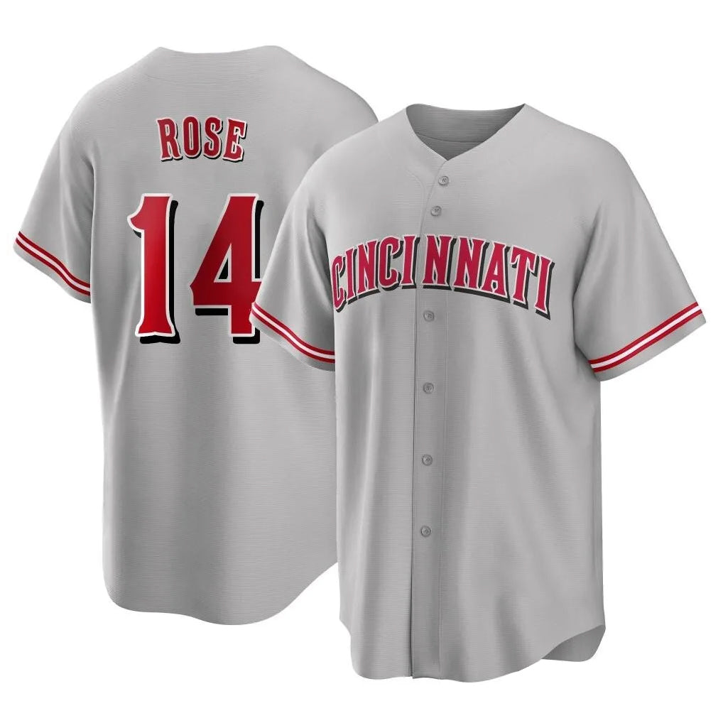 Cincinnati Reds #14 Pete Rose Player Gray Home Game Stitched Baseball Jersey